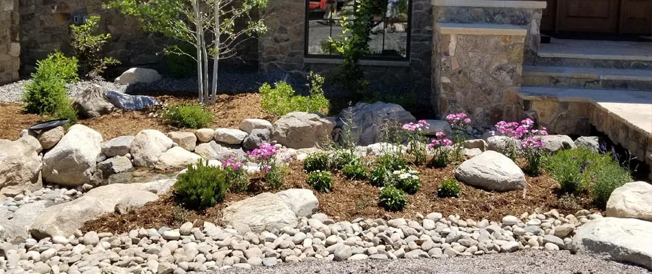 Landscaping installed by our team after a consultation and 3D design at a home in Winter Park, CO.
